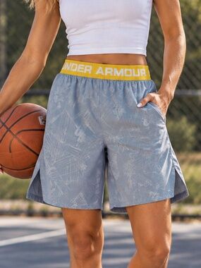 Under Armour Basketball Shorts Womens Size Medium Light Blue Graphic Athleisure